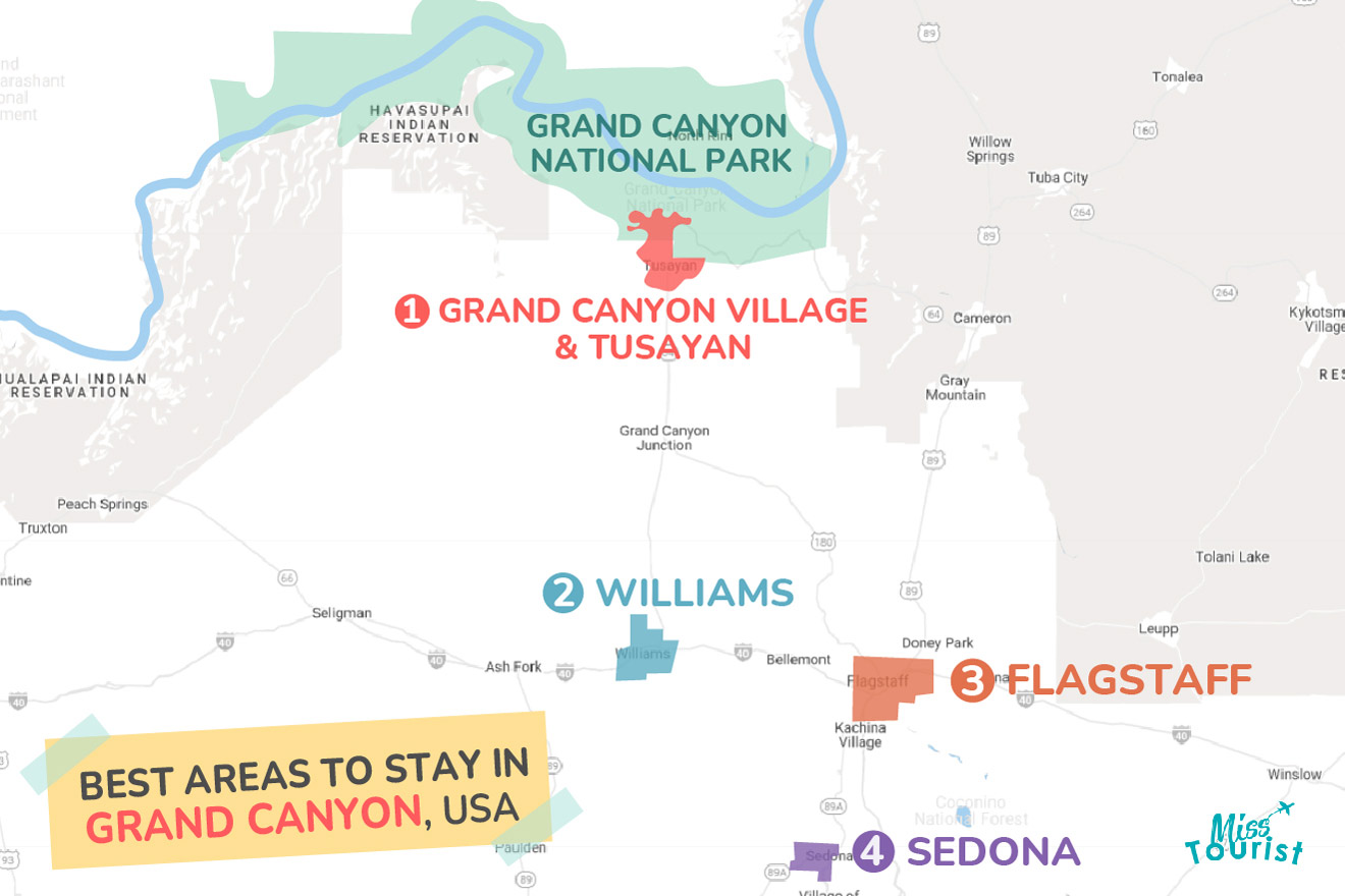 Map of best places to stay Grand Canyon